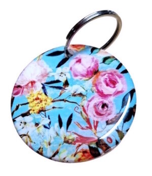 Amazing Pink Roses on Blue Keyring 116