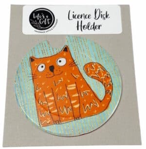 Happy Orange Cat Licence Disk Holder 070