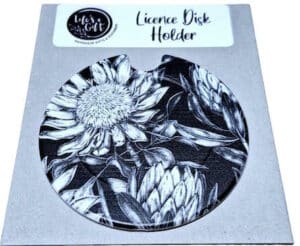 Black and White Protea Licence Disk Holder 025