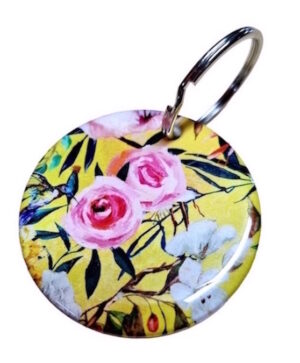 Pink Roses on Yellow Keyring 106